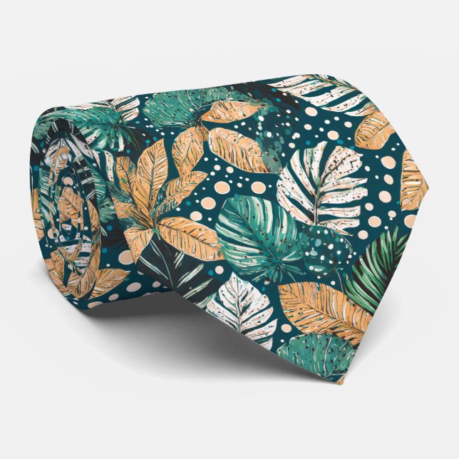 Tropical Leaves Neck Tie (Rolled)