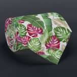 Tropical Leaves Neck Tie<br><div class="desc">Tropical leaves in green and dark pink on light gray (or any color your choose), this men's neck tie is cool for the office, a night on the town, a wedding, for the groom or groomsmen or give as a gift to your husband, dad, brother or best friend. Make a...</div>