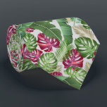 Tropical Leaves Neck Tie<br><div class="desc">Tropical leaves in green and dark pink on light gray (or any color your choose), this men's neck tie is cool for the office, a night on the town, a wedding, for the groom or groomsmen or give as a gift to your husband, dad, brother or best friend. Make a...</div>