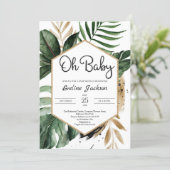 Tropical Leaves Oh Baby Shower Invitation Greenery (Standing Front)