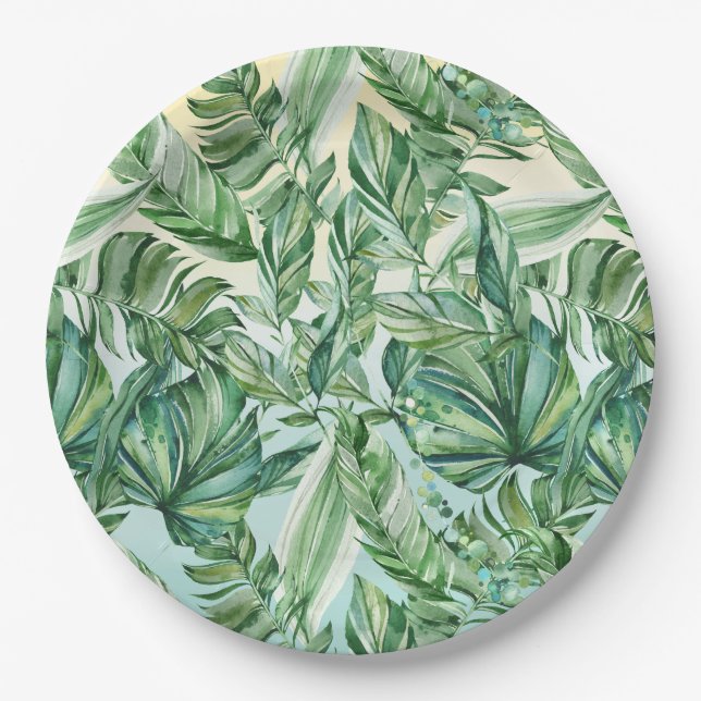 Tropical Leaves Ombre Paper Plates (Front)