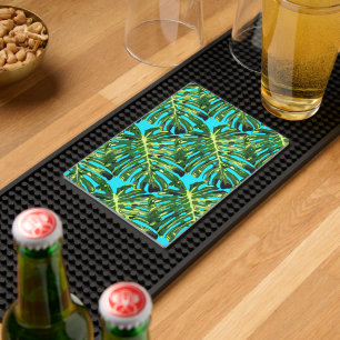 Tropical Leaves on Blue Sky Bar Mat