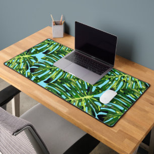 Tropical Leaves on Blue Sky Desk Mat