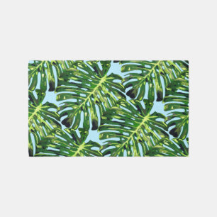 Tropical Leaves On Blue Sky Rug