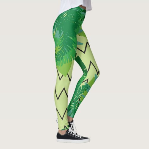 Tropical leaves on the zig_zag background leggings