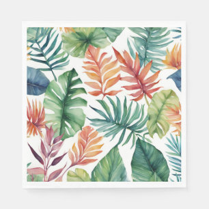 Tropical Leaves Orange And Green Napkins