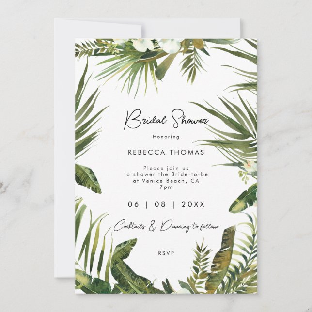 tropical leaves orchid bridal shower invitation (Front)