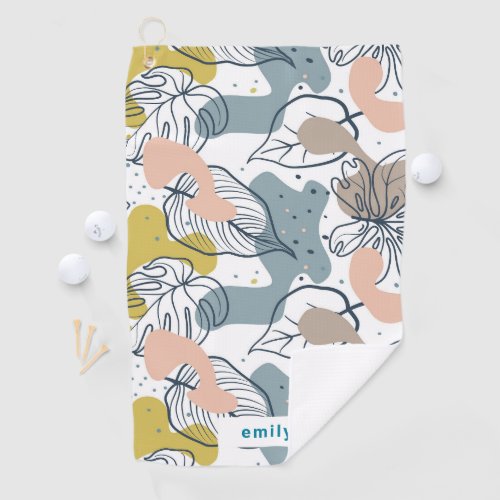 Tropical leaves Organic Shapes Pattern Monogram Golf Towel