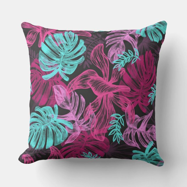 Tropical Leaves Outdoor Pillow (Front)