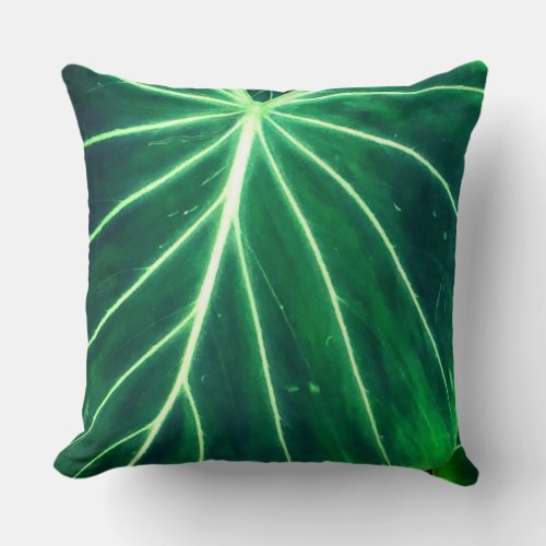 Tropical leaves palm leaves jungle leaves throw pillow