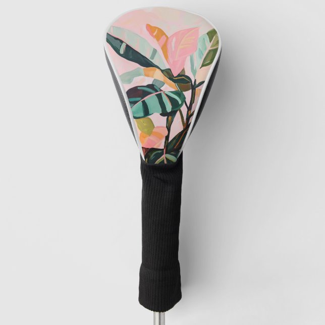 Tropical Leaves Palm Tree Colorful Botanical Golf Head Cover (Front)