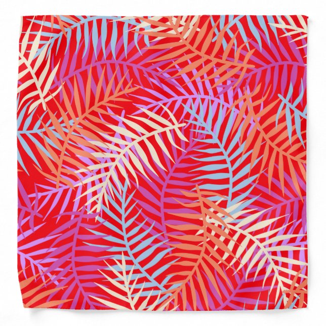 Tropical Leaves Palm Tree Fern Leaf Bright Pink Bandana (Front)