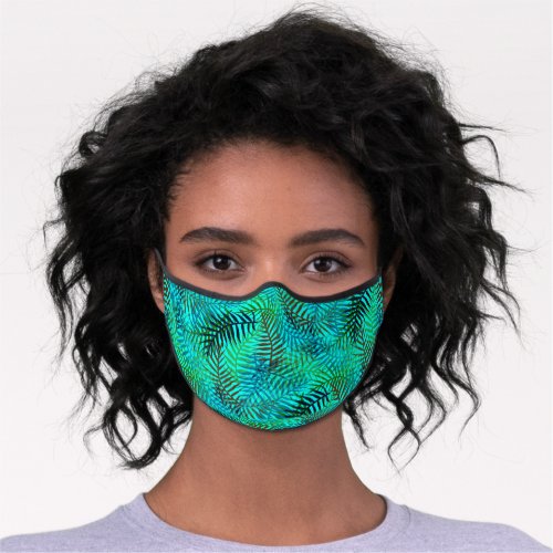 Tropical Leaves Palm Tree Fern Leaf Pattern Teal Premium Face Mask