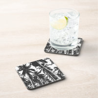 Tropical Leaves Palm Trees in a Posterised Design Beverage Coaster