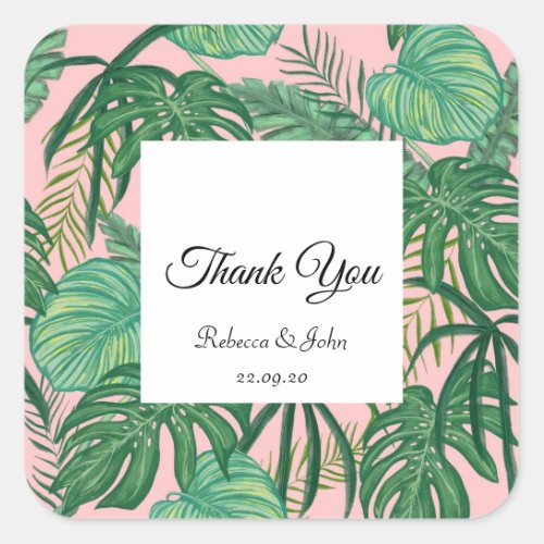 Tropical Leaves Palm Wedding Thank You Sticker