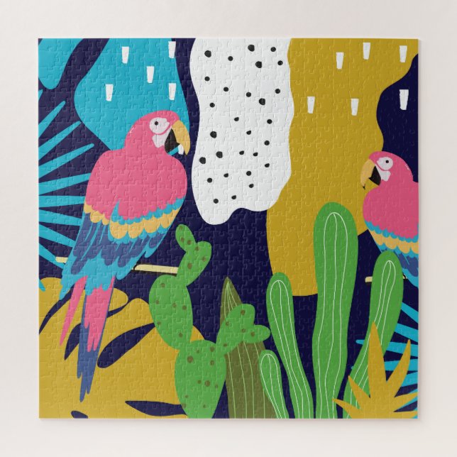 Tropical leaves, parrots: summer background. jigsaw puzzle (Vertical)