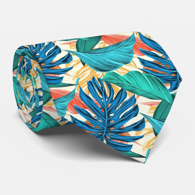 Tropical Leaves Party Neck Tie (Rolled)