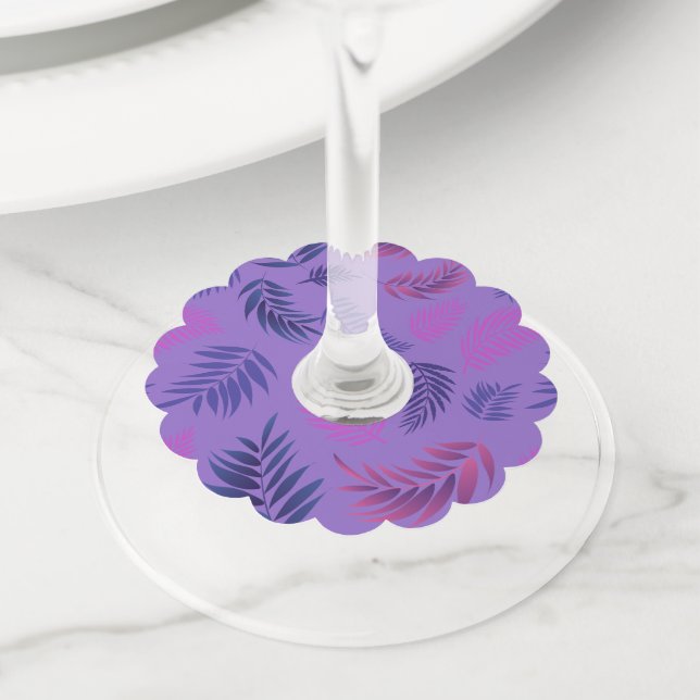 Tropical Leaves Pattern 19 Wine Glass Tag (Close Up)