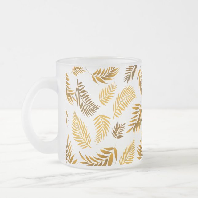 Tropical Leaves Pattern 22 Frosted Glass Coffee Mug (Left)
