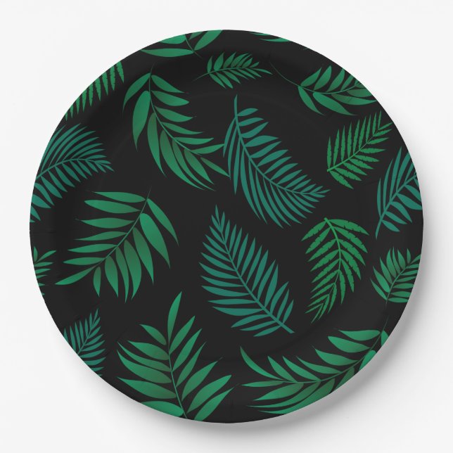 Tropical Leaves Pattern 2 Paper Plates (Front)