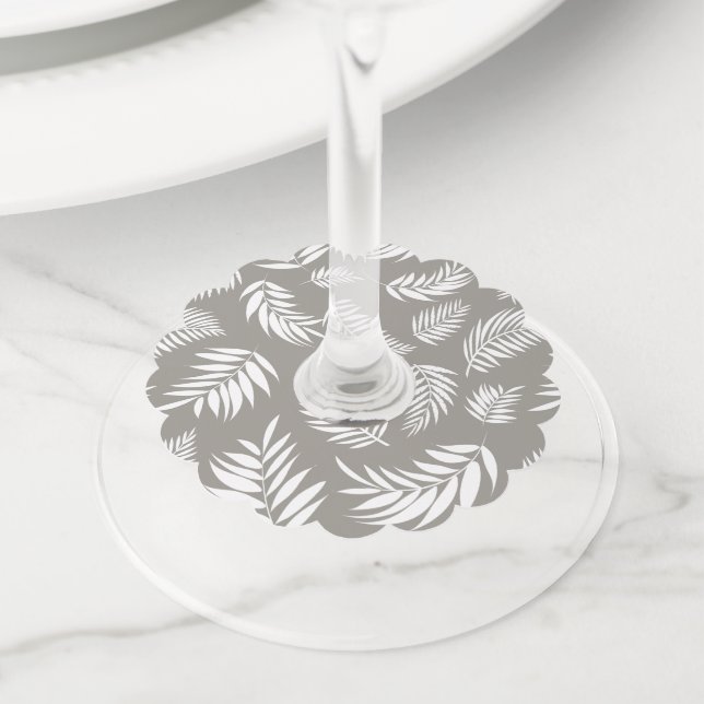 Tropical Leaves Pattern 9 Wine Glass Tag (Close Up)