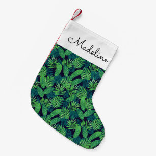 Tropical Leaves Pattern Add Your Name Small Christmas Stocking