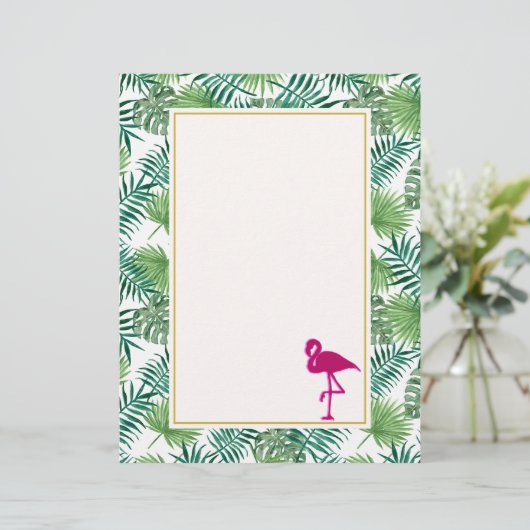 Tropical Leaves Pattern and Pink Flamingo (Standing Front)