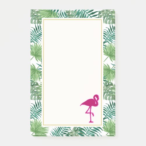 Tropical Leaves Pattern and Pink Flamingo Post_it Notes