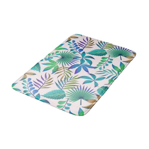 Tropical leaves pattern bath mat