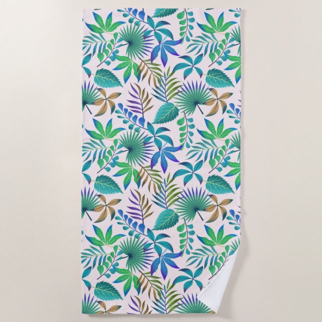 Tropical leaves pattern beach towel (Front)