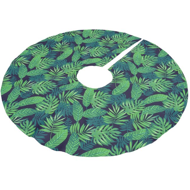 Tropical Leaves Pattern Brushed Polyester Tree Skirt (Angled)