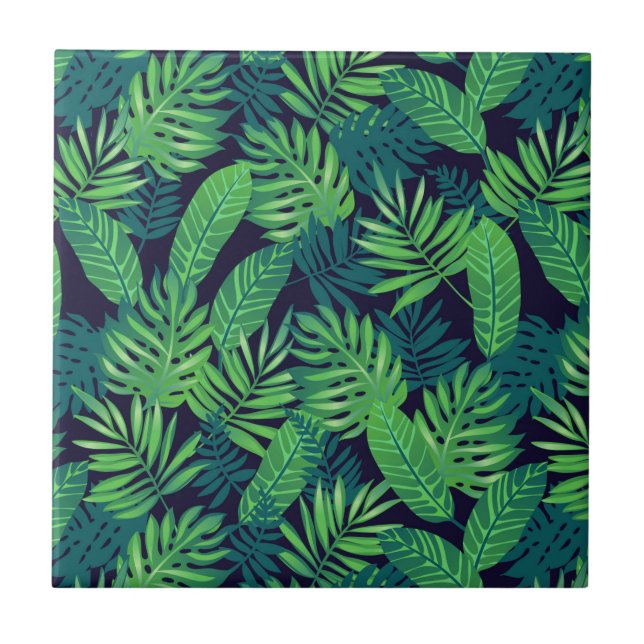 Tropical Leaves Pattern Ceramic Tile (Front)