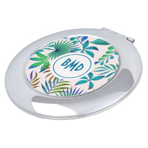 Tropical leaves pattern compact mirror