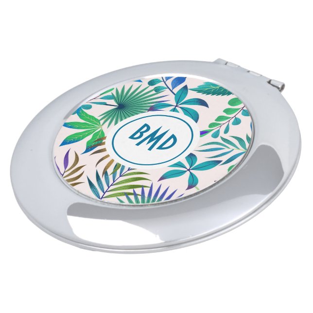Tropical leaves pattern compact mirror (Turned)