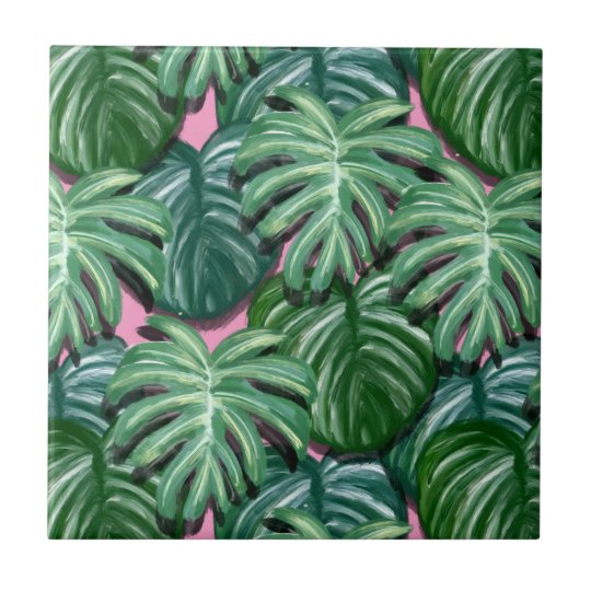 Tropical Leaves Pattern - Green Foliage Ceramic Tile | Zazzle.com