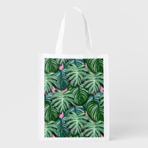 Tropical Leaves Pattern _ Green Foliage Grocery Bag