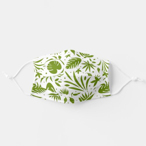 Tropical Leaves Pattern Green White Adult Cloth Face Mask