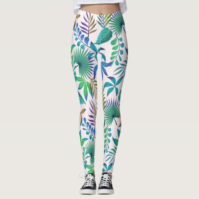 Tropical leaves pattern leggings (Front)