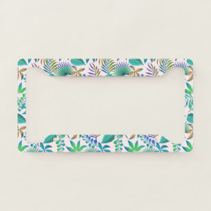 Tropical leaves pattern license plate frame