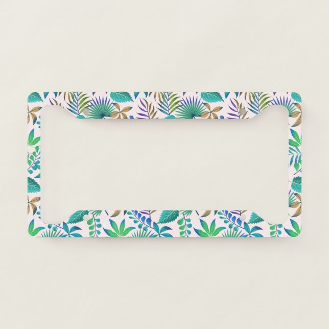 Tropical leaves pattern license plate frame (Front)