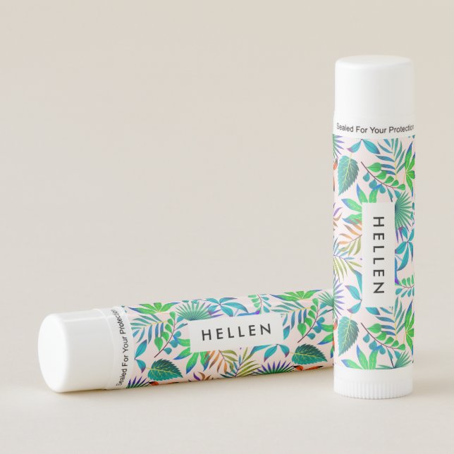 Tropical leaves pattern lip balm (Front)
