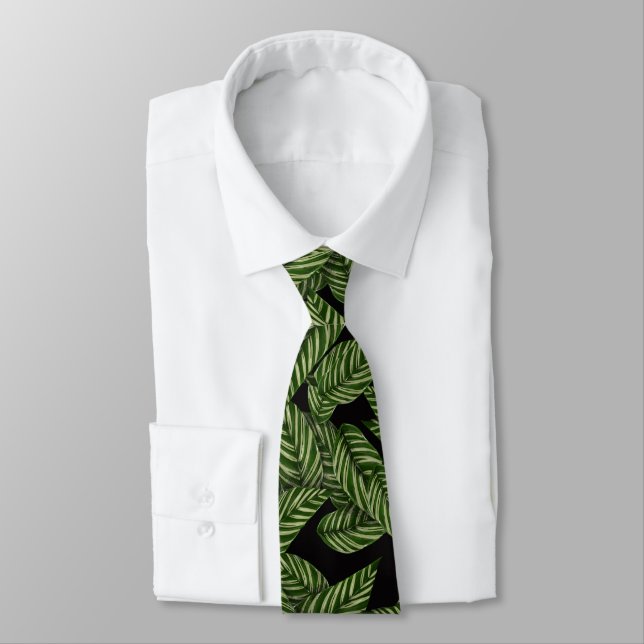 Tropical Leaves Pattern Neck Tie (Tied)