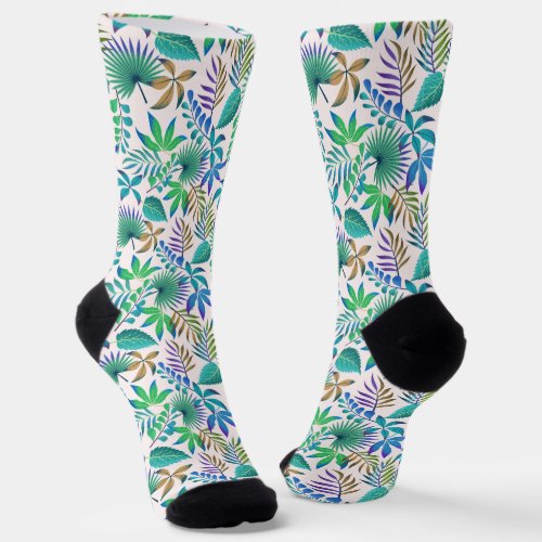 Tropical leaves pattern socks