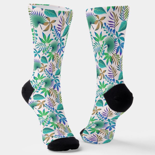 Tropical leaves pattern socks (Angled)