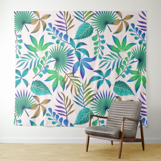 Tropical leaves pattern tapestry (In Situ (Horizontal))