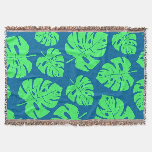 Tropical Leaves Pattern Throw Blanket (Front)