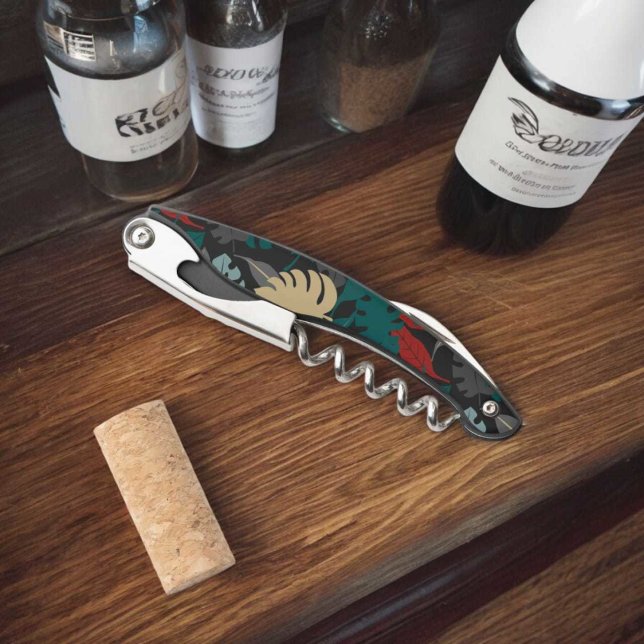Tropical Leaves Pattern Waiter's Corkscrew (Corkscrew Bottle Opener)