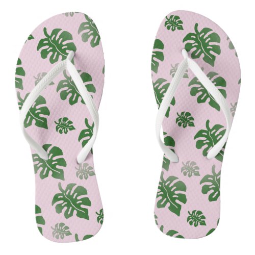 Tropical Leaves Pattern Wedding Party Dancing  Flip Flops