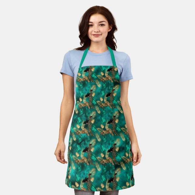 Tropical leaves pattern with leopard and lady apron (Worn)