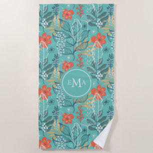 Tropical leaves pattern with monogram beach towel